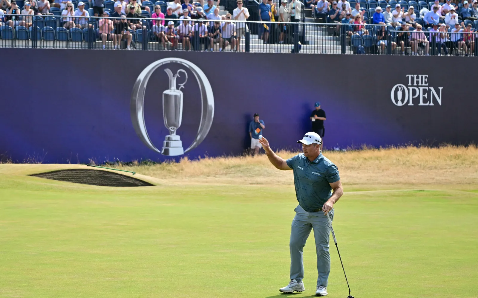 New Zealand's Ryan Fox reacts after making a putt for a record Open Championship low score equaling 62 on the 18th green on day three of the 154th Open Golf championship at Royal Birkdale Golf Club near Southport in north-west England on July 18, 2026. (Photo by ANDY BUCHANAN / AFP) / RESTRICTED TO EDITORIAL USE