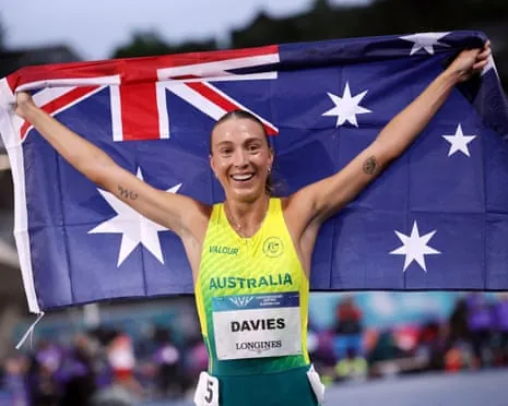 Rose Davies celebrates winning Australia’s first athletics gold medal of the 2026 Commonwealth Games.